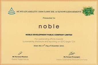 NOBLE RECEIVED SUSTAINABILITY DISCLOSURE ACKNOWLEDGEMENT 2021 FROM THAIPAT INSTITUTE.