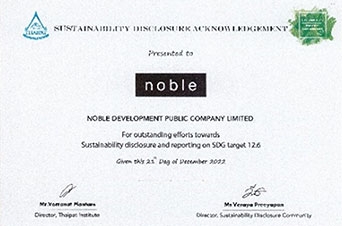 NOBLE RECEIVED SUSTAINABILITY DISCLOSURE ACKNOWLEDGEMENT 2022 FROM THAIPAT INSTITUTE